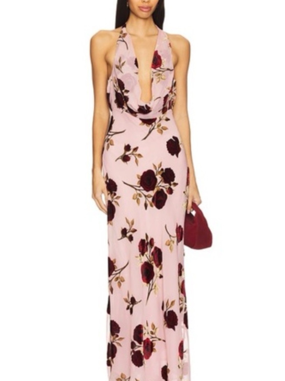 For Love & Lemons Blush Pink Floral Halter Maxi Dress